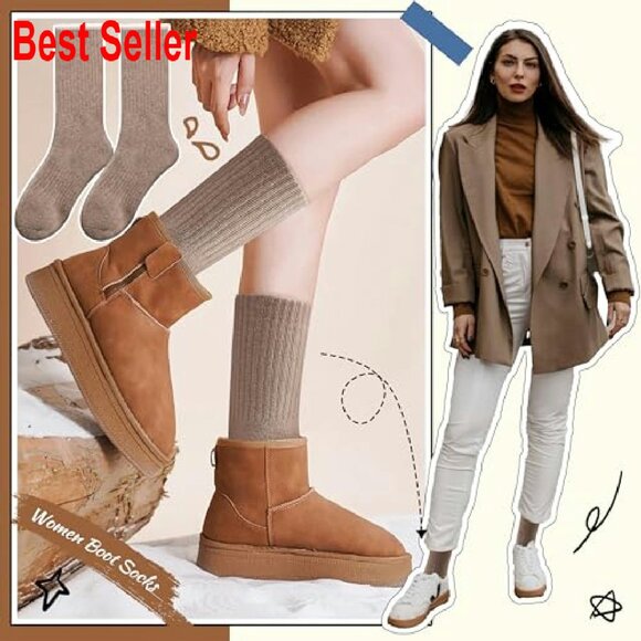 Merino Wool Thermal Socks Cozy Warm Winter Hiking Boot Crew Comfy - Picture 5 of 8